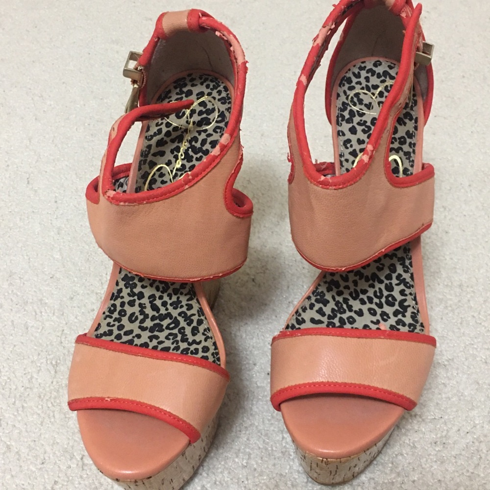 Jessica Simpson Peach and Red Wedge Heels